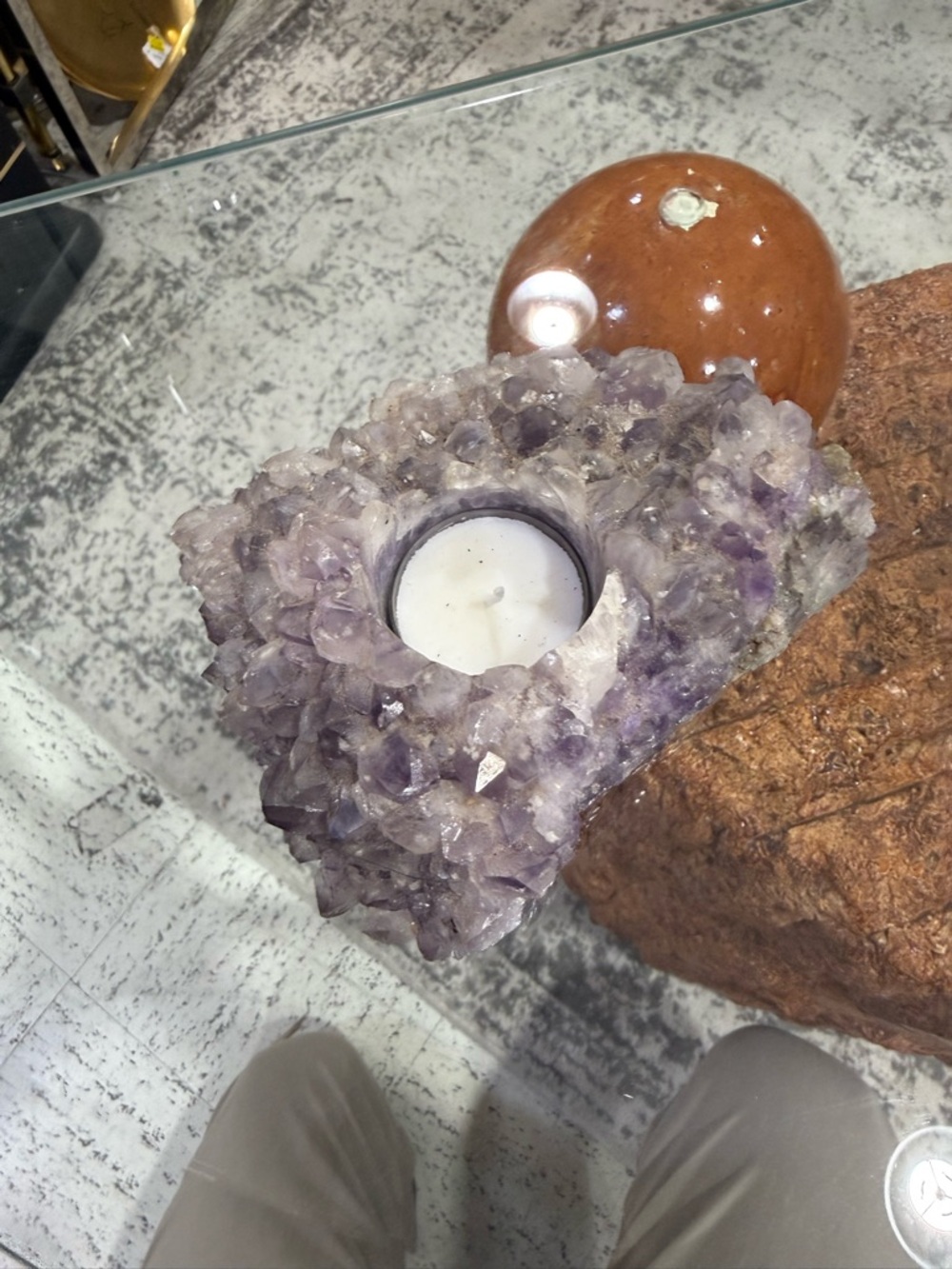 Large Quality Amethyst Crystal Cluster Tea Light Candle Holder - Picture 4 of 8